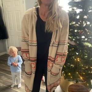 Cozy Cream Hooded Cardigan with Pattern